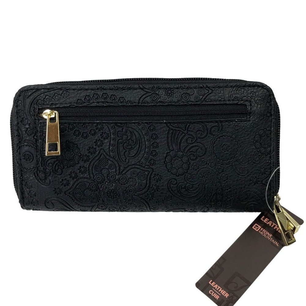 STONE MOUNTAIN BLACK ZIP AROUND LEATHER WALLET NEW WITH TAG - Picture 9 of 9